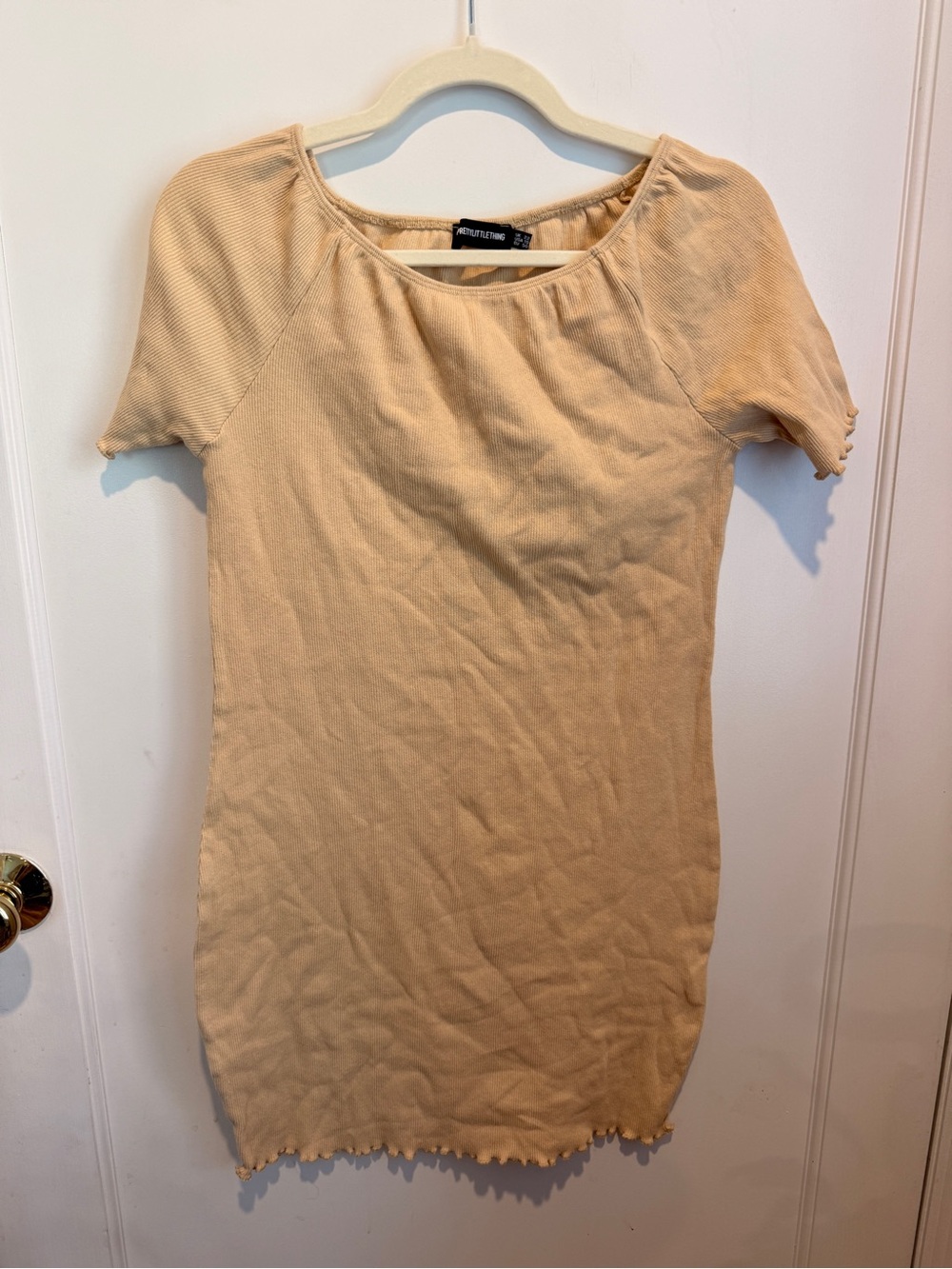 PrettyLittleThing Cream Ribbed Mini Dress